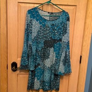 Teal bell sleeve dress: size M